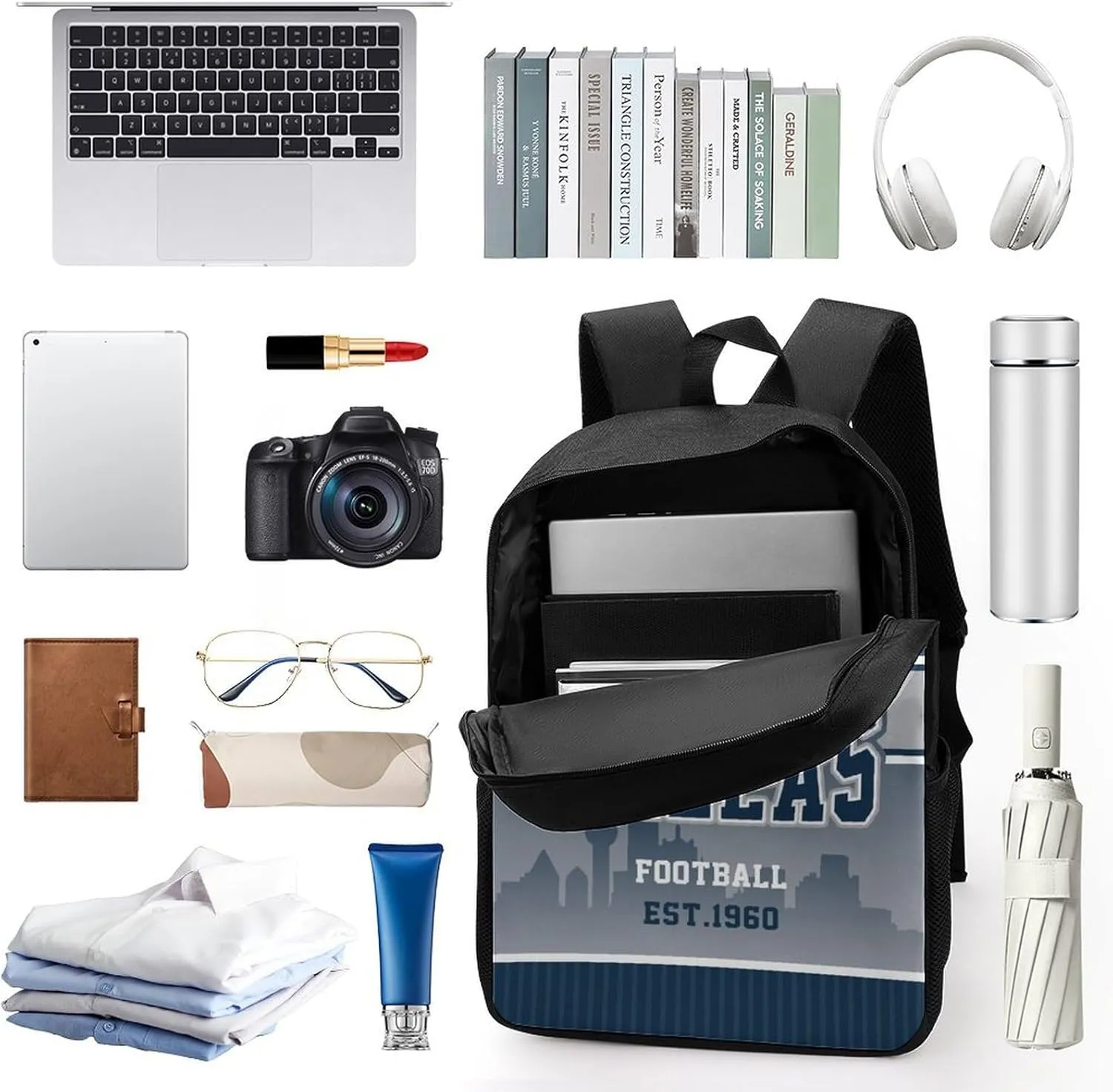 Dallas Backpack Custom 17Inch Laptop Shoulder Bag Personalized Name Number Travel Bag Fans Gift for Girl Boy Men Women