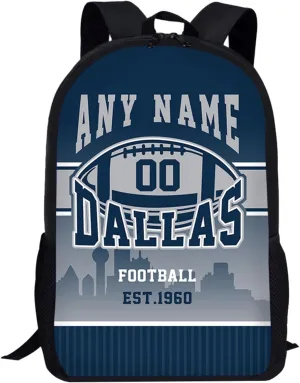 Dallas Backpack Custom 17Inch Laptop Shoulder Bag Personalized Name Number Travel Bag Fans Gift for Girl Boy Men Women