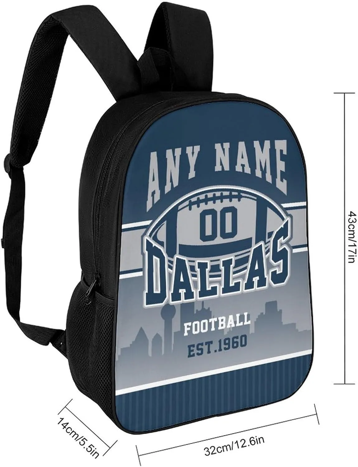 Dallas Backpack Custom 17Inch Laptop Shoulder Bag Personalized Name Number Travel Bag Fans Gift for Girl Boy Men Women
