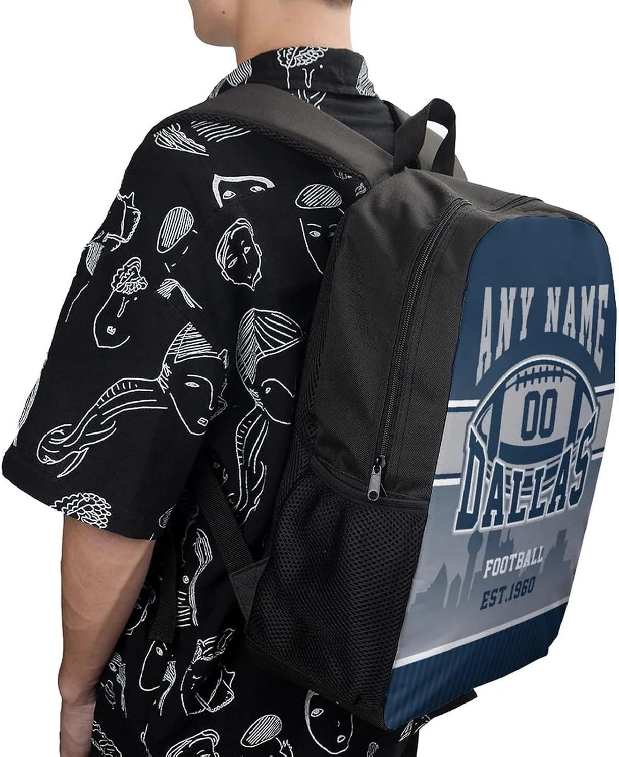 Dallas Backpack Custom 17Inch Laptop Shoulder Bag Personalized Name Number Travel Bag Fans Gift for Girl Boy Men Women