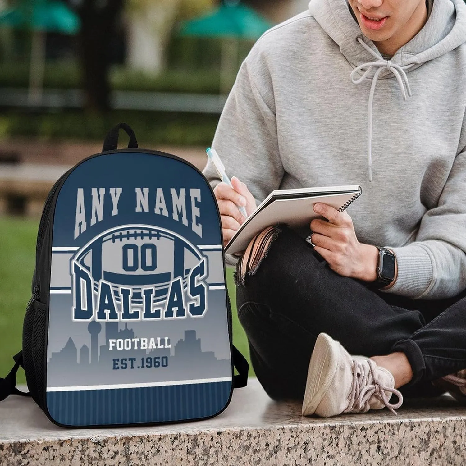 Dallas Backpack Custom 17Inch Laptop Shoulder Bag Personalized Name Number Travel Bag Fans Gift for Girl Boy Men Women