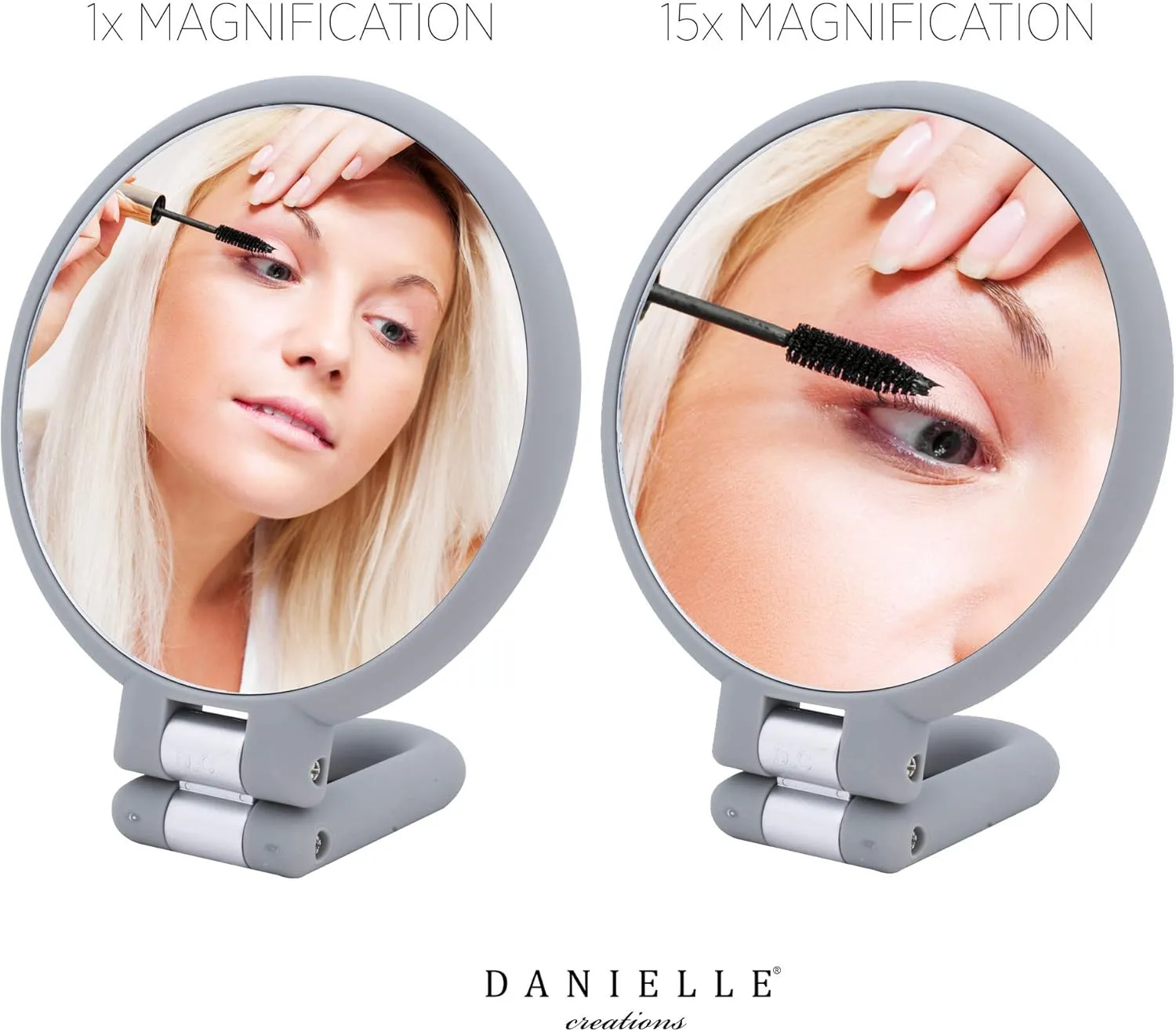 Danielle Magnification Folding Makeup Mirror, Grey, 15X