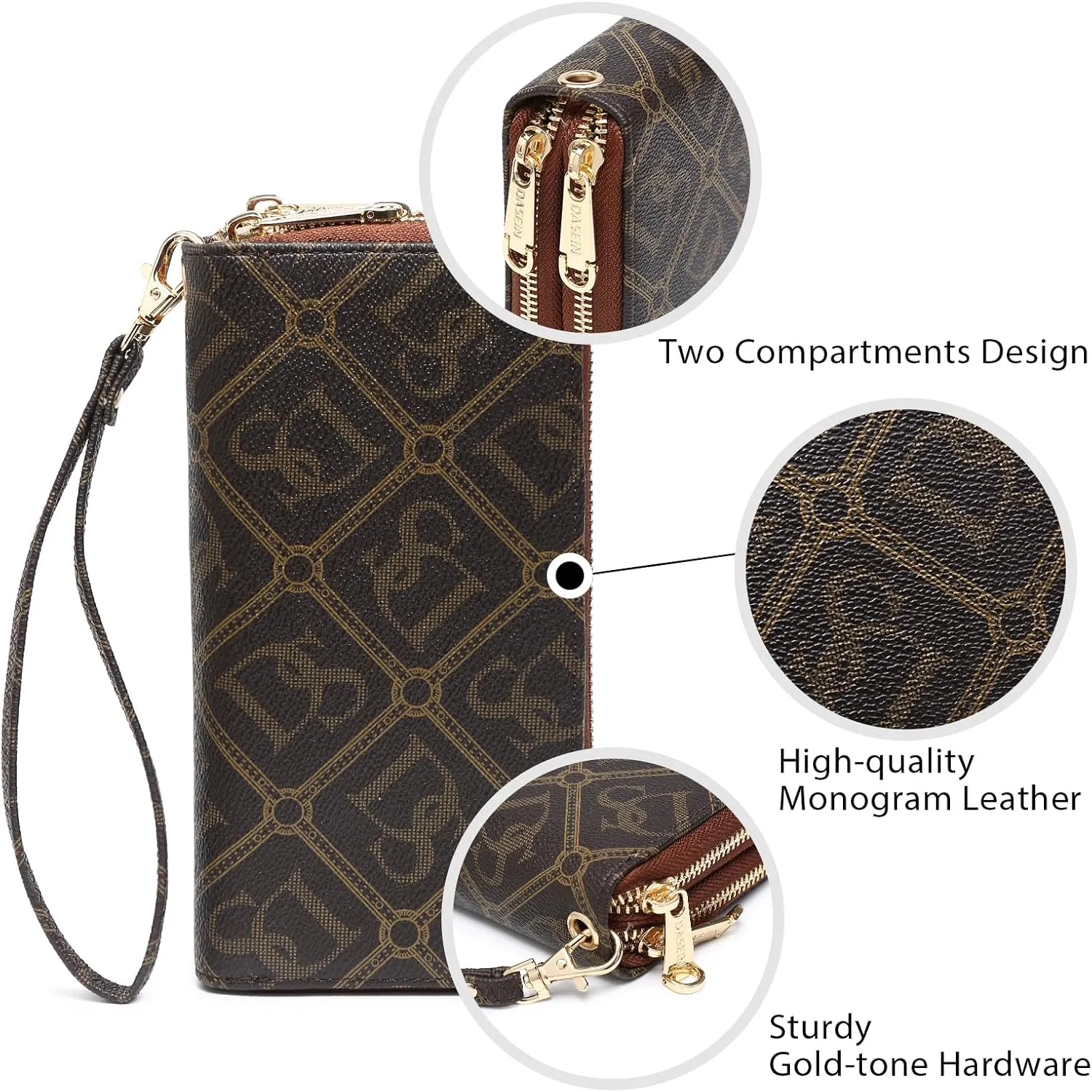 Dasein RFID Blocking Wallet Purse for Women Large Capacity Wristlet Clutch Bag Multi Card Holder Phone Case with Wrist Strap