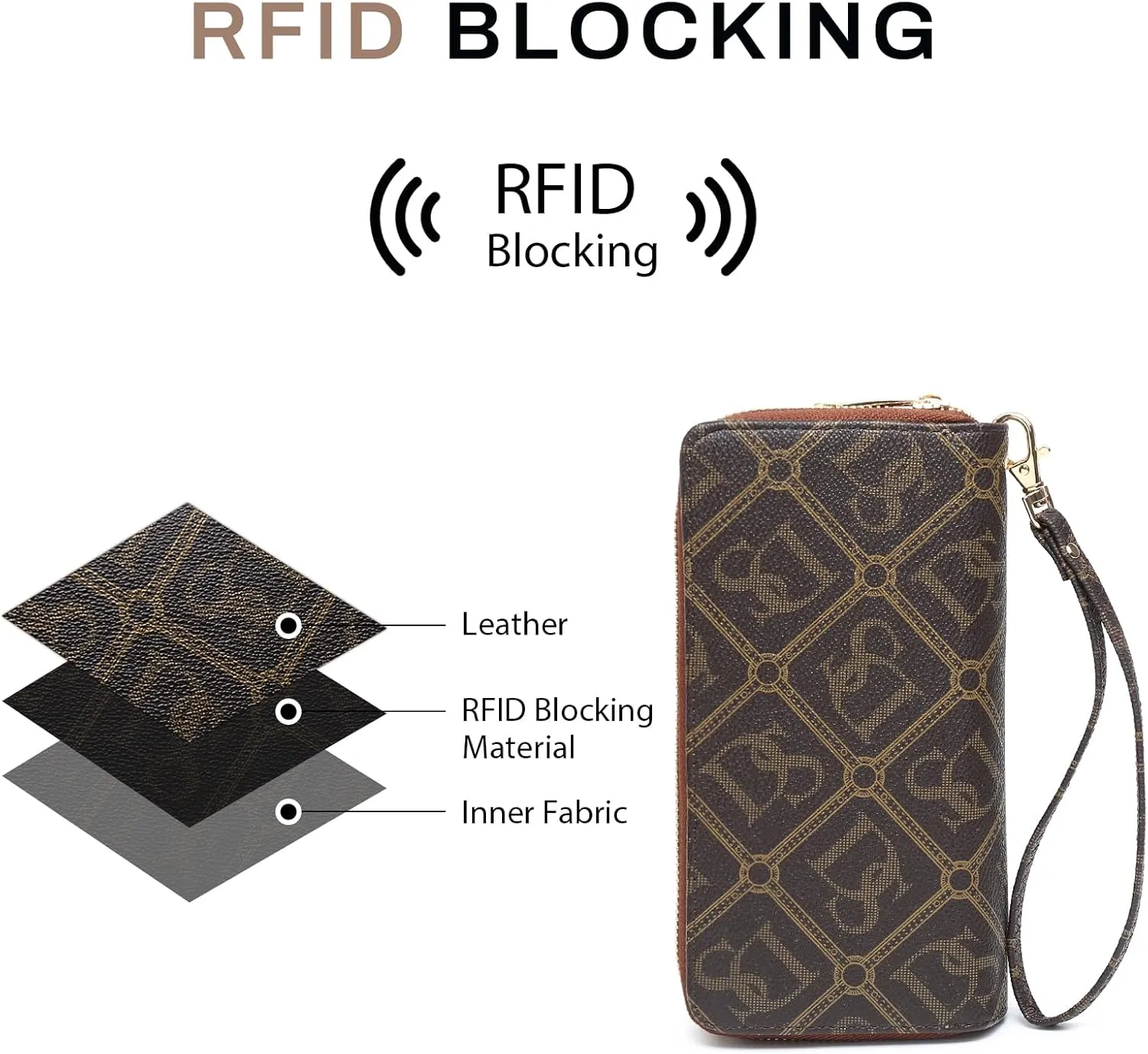 Dasein RFID Blocking Wallet Purse for Women Large Capacity Wristlet Clutch Bag Multi Card Holder Phone Case with Wrist Strap