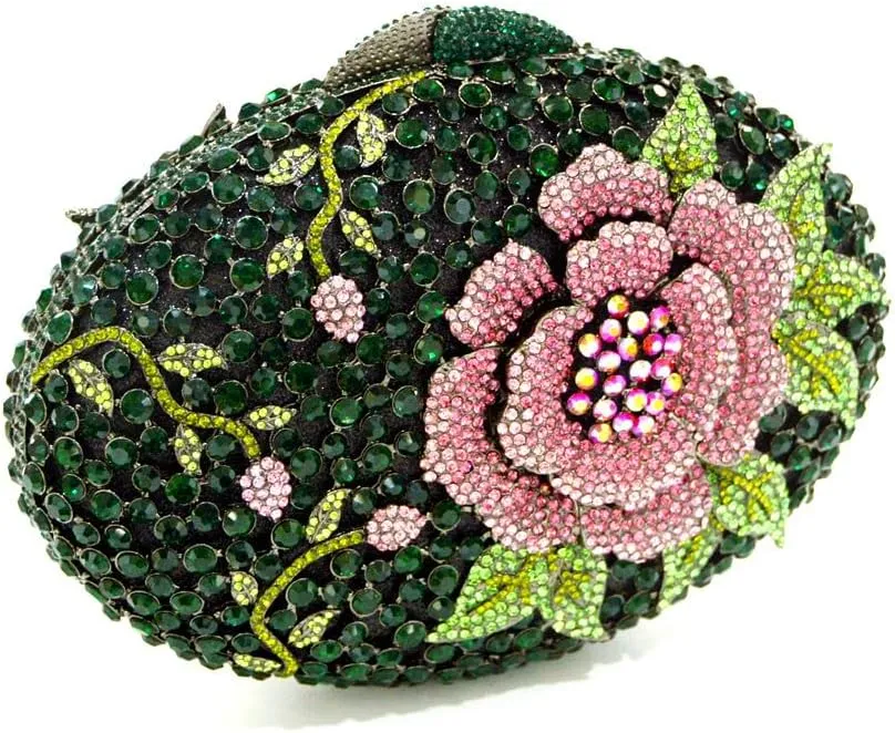 Dazzling Rose Flower Women Rhinestone Clutch Formal Wedding Party Handbag Purse Crystal Clutch Evening Bag