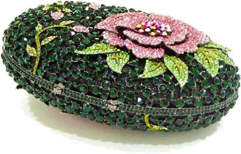 Dazzling Rose Flower Women Rhinestone Clutch Formal Wedding Party Handbag Purse Crystal Clutch Evening Bag