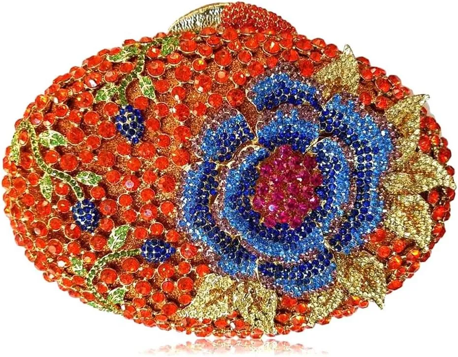 Dazzling Rose Flower Women Rhinestone Clutch Formal Wedding Party Handbag Purse Crystal Clutch Evening Bag