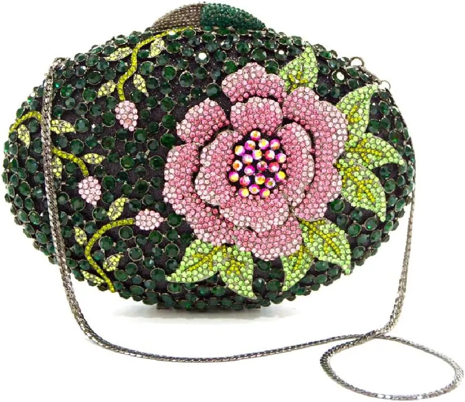 Dazzling Rose Flower Women Rhinestone Clutch Formal Wedding Party Handbag Purse Crystal Clutch Evening Bag