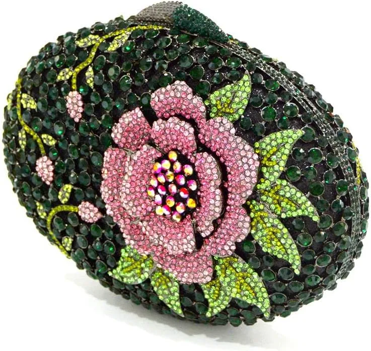 Dazzling Rose Flower Women Rhinestone Clutch Formal Wedding Party Handbag Purse Crystal Clutch Evening Bag