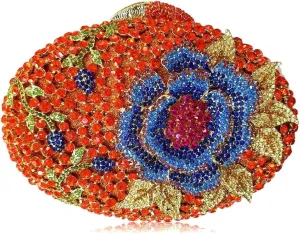 Dazzling Rose Flower Women Rhinestone Clutch Formal Wedding Party Handbag Purse Crystal Clutch Evening Bag