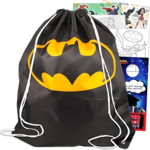 DC Comics Batman Travel Bag Bundle - 4 Pack Batman Activity Set with Batman Cinch Bag, Stickers, Activity Pages, and More for Boys | Batman Travel Set