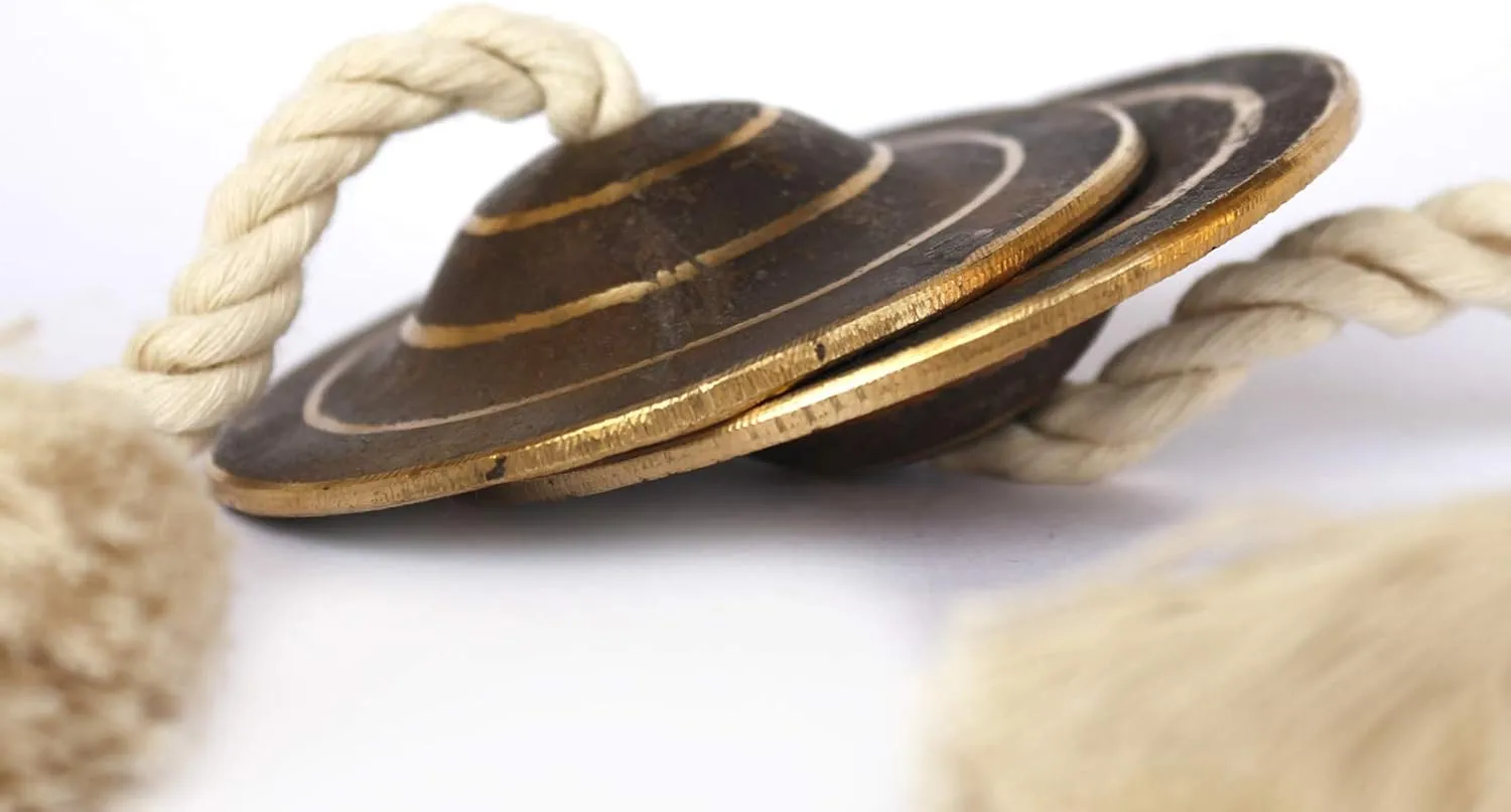 DeKulture Handmade Pure Kansa Manjeera Percussion Instrument Indian Cymbal Clapper Bell For Religious Ceremonies Bhajans Healing Yoga Meditation, 3X1 (DH) Inches