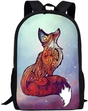 Dellukee Fox Print Funny School Backpack for Kids Boys Girls Middle School Elementary Book Bag Large Durable Daypack