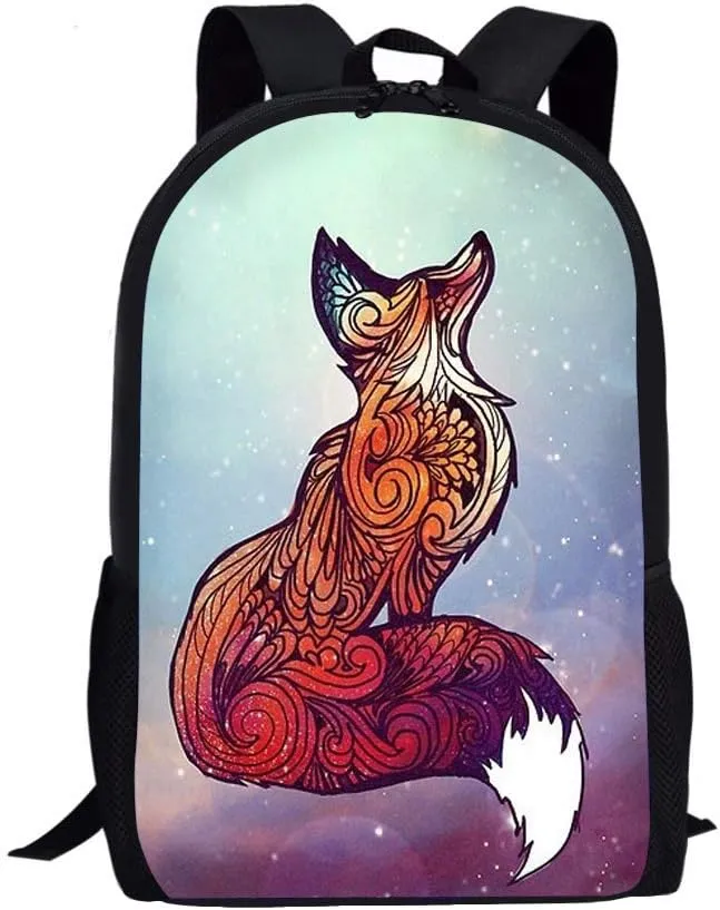 Dellukee Fox Print Funny School Backpack for Kids Boys Girls Middle School Elementary Book Bag Large Durable Daypack