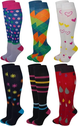 Different Touch 6 Pairs Pack Women Travelers, Anti-Fatigue, Graduated Compression Knee High Socks 9-11