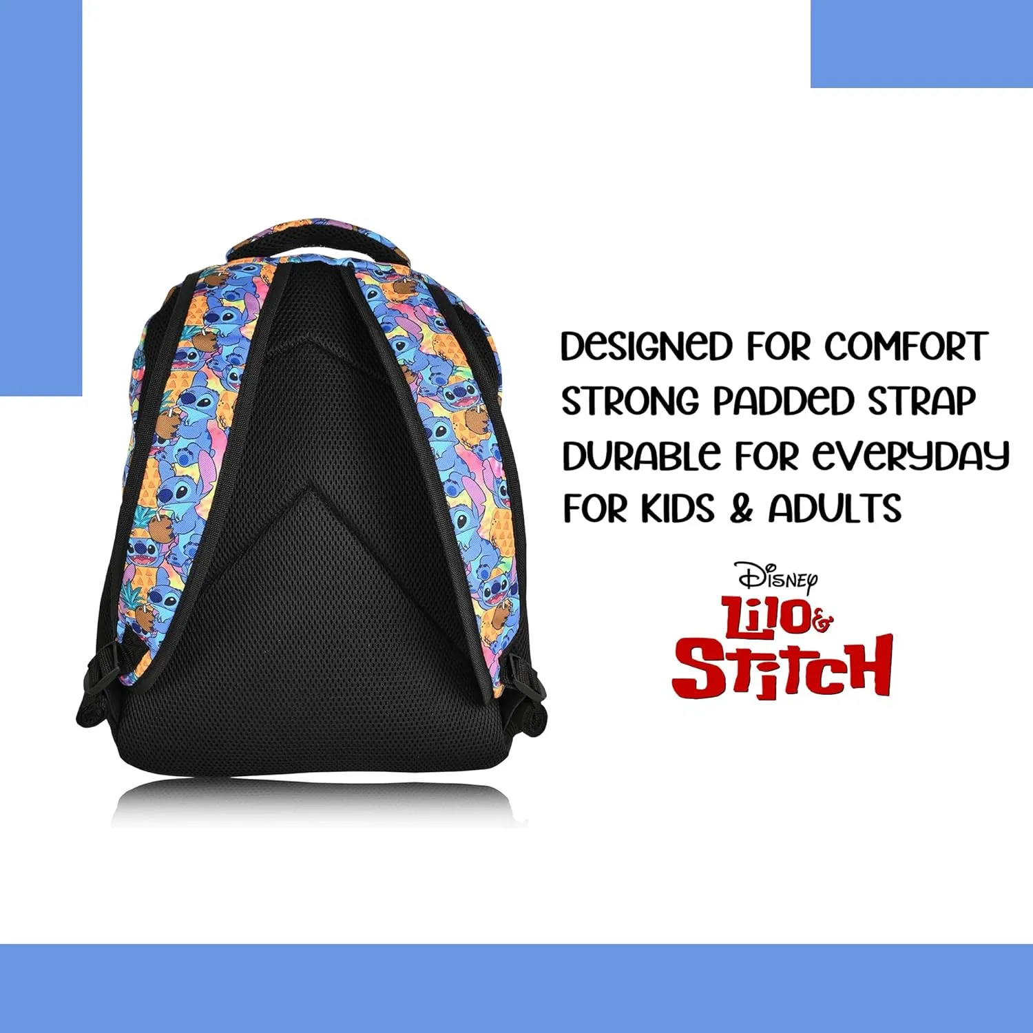 Disney Lilo and Stitch Backpack - Lilo and Stitch Ohana - Backpack for Girls, Boys, Teens, Adults - Officially Licensed Lilo and Stitch Backpacks For School - Great For Gym, Park and Camp (Light Blue)