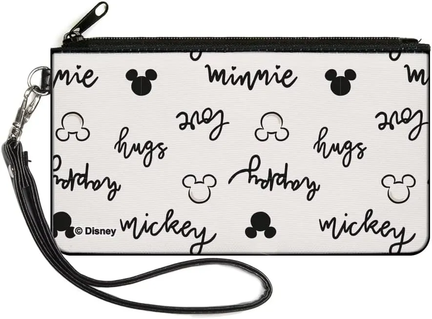 Disney Wallet, Zip Clutch, Mickey and Minnie Mouse Icons and Script Doodles White Black, Canvas