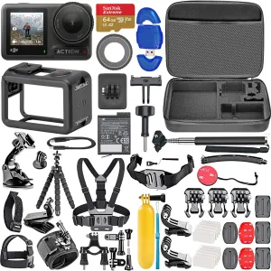 DJI Osmo Action 4 Standard Combo, Waterproof Action Camera with 4K HDR & Super-Wide FOV   64GB Memory Card, High Speed Card Reader   Osmo Action 4 Bundle (59 Items), DJIOSMOACT4SC, Black