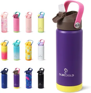 DLOCCOLD 18oz Kids Insulated Water Bottle with Leak Proof Straw Lid, Double Wall Vacuum Stainless Steel Water Bottle with Silicone Boot, Reusable Tumbler for Travel, Boys, Girls