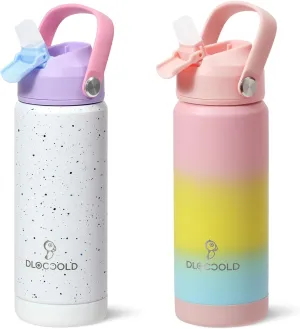 DLOCCOLD 18oz Kids Insulated Water Bottle with Leak Proof Straw Lid, Double Wall Vacuum Stainless Steel Water Bottle with Silicone Boot, Reusable Tumbler for Travel, Boys, Girls