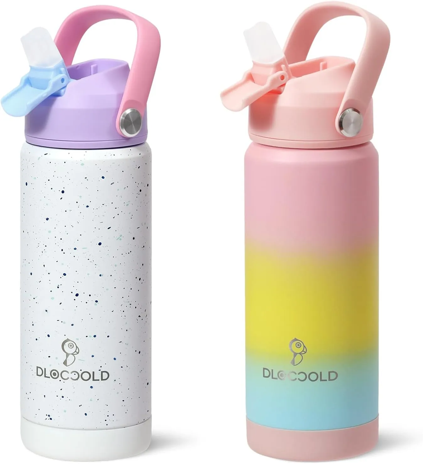 DLOCCOLD 18oz Kids Insulated Water Bottle with Leak Proof Straw Lid, Double Wall Vacuum Stainless Steel Water Bottle with Silicone Boot, Reusable Tumbler for Travel, Boys, Girls