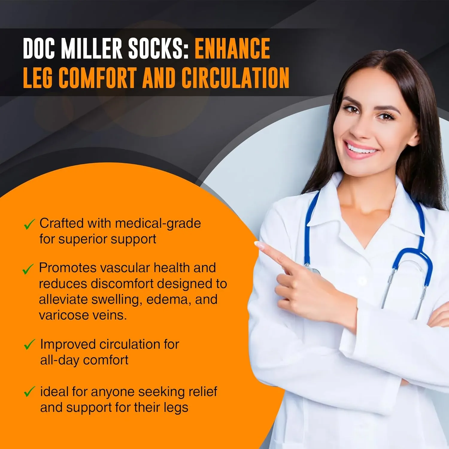 Doc Miller Compression Socks for Women and Men 20-30mmHg Compression Socks Men for Varicose Veins and Improved Circulation, Graduated Compression Socks (Skin/Nude, Large)