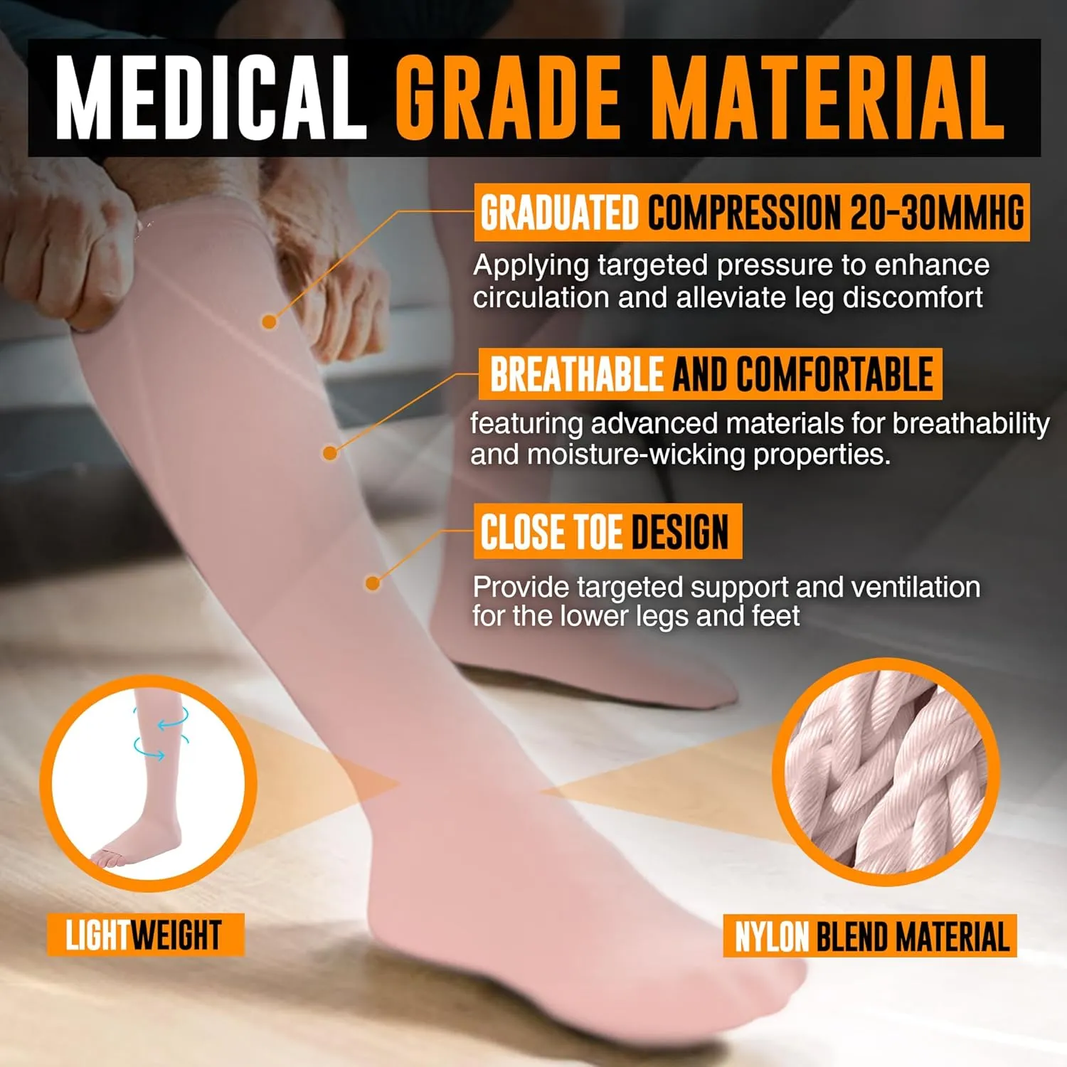 Doc Miller Compression Socks for Women and Men 20-30mmHg Compression Socks Men for Varicose Veins and Improved Circulation, Graduated Compression Socks (Skin/Nude, Large)