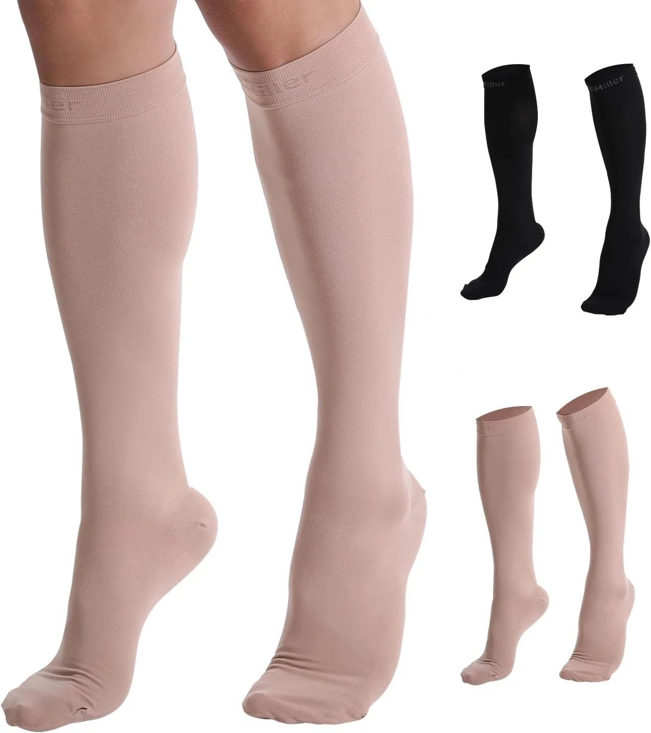 Doc Miller Compression Socks for Women and Men 20-30mmHg Compression Socks Men for Varicose Veins and Improved Circulation, Graduated Compression Socks (Skin/Nude, Large)