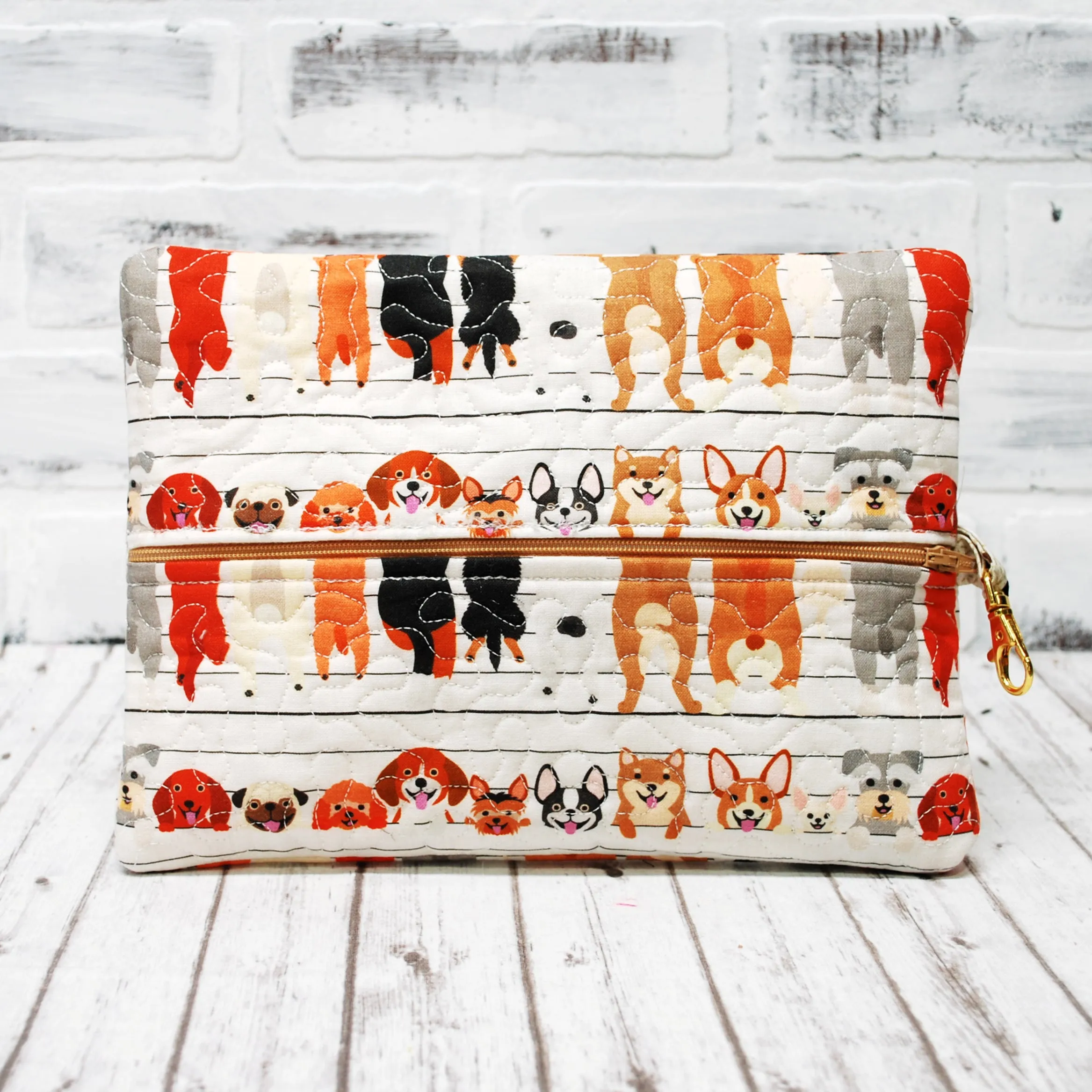 Dogs on a Wire Personalized Quilted Pouch