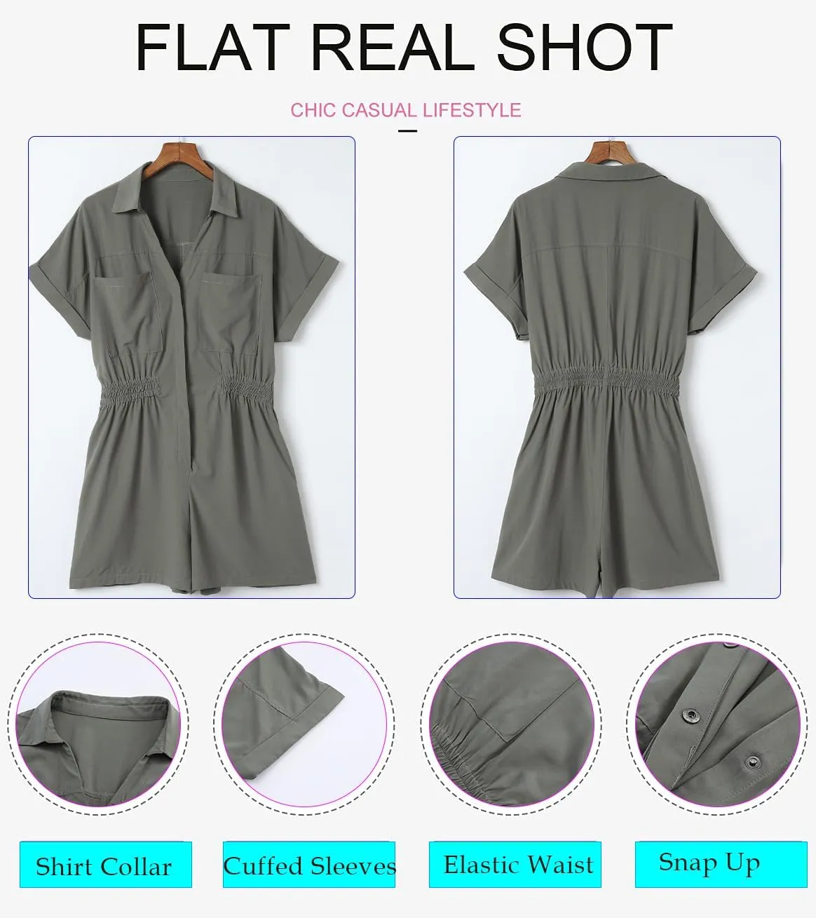 Dokotoo Women's Summer Trooper Utility Cargo Rompers Short Sleeve Button Down Pockets Jumpsuits