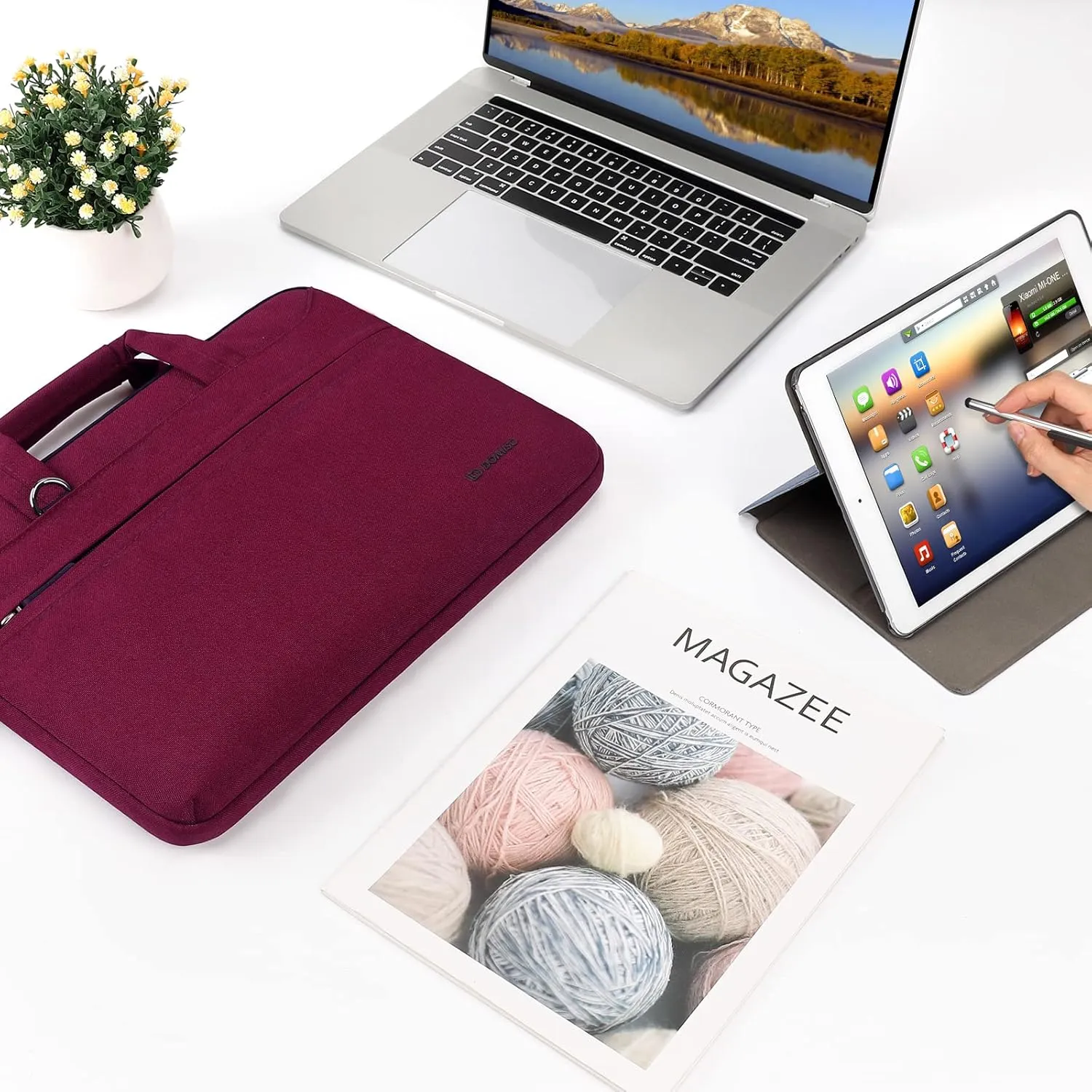 DOMISO 17 inch Laptop Sleeve Shoulder Bag Water-Resistant Messenger Bag Business Briefcase for 17.3" Notebooks/17.3" Dell Inspiron/MSI GS73VR Stealth Pro/HP Envy/LG Gram/, Fuchsia
