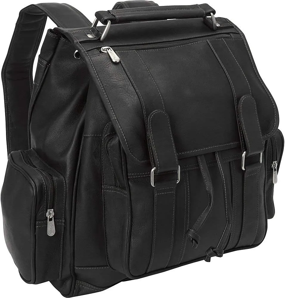 Double Loop Flap-Over Laptop Backpack, Black, One Size