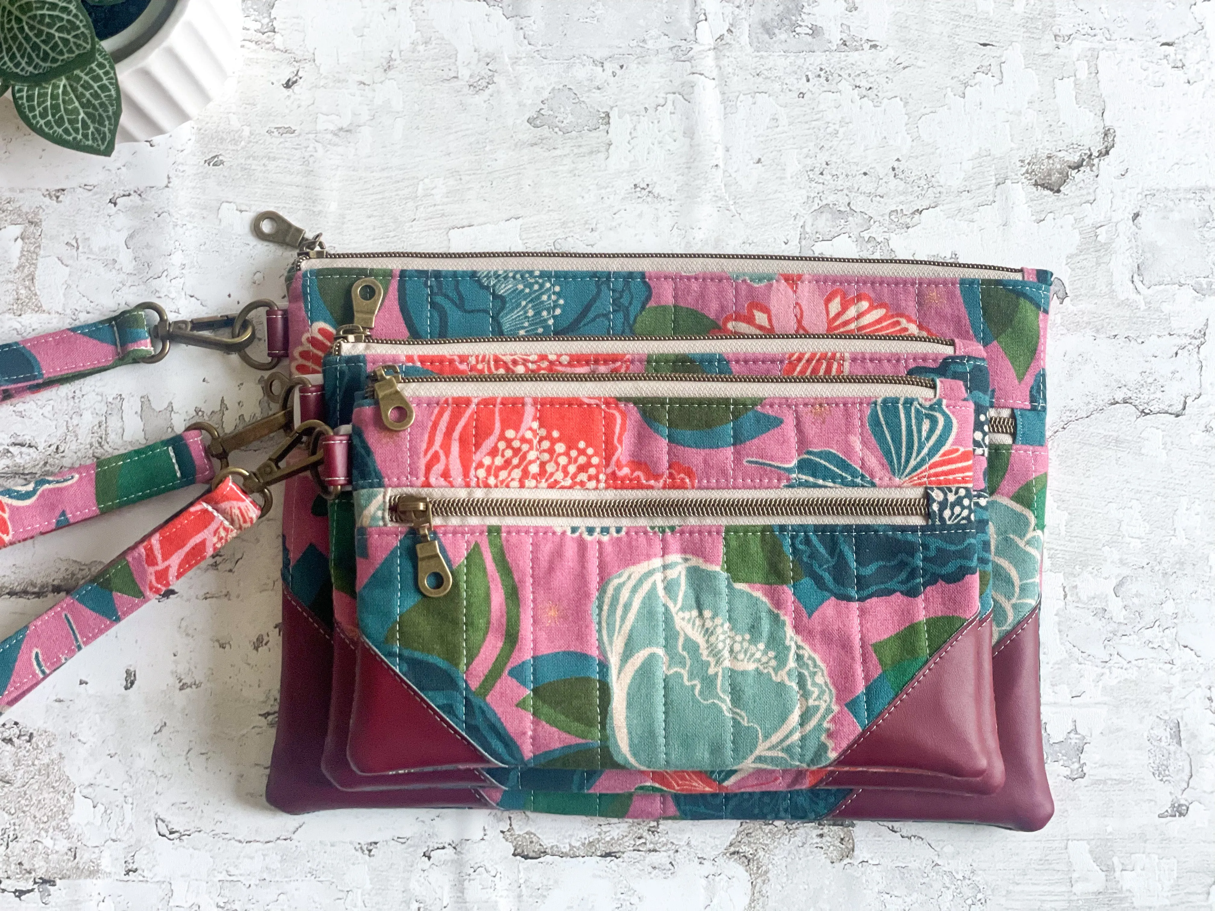 Double Zip Pouch in Berry & Blue Floral