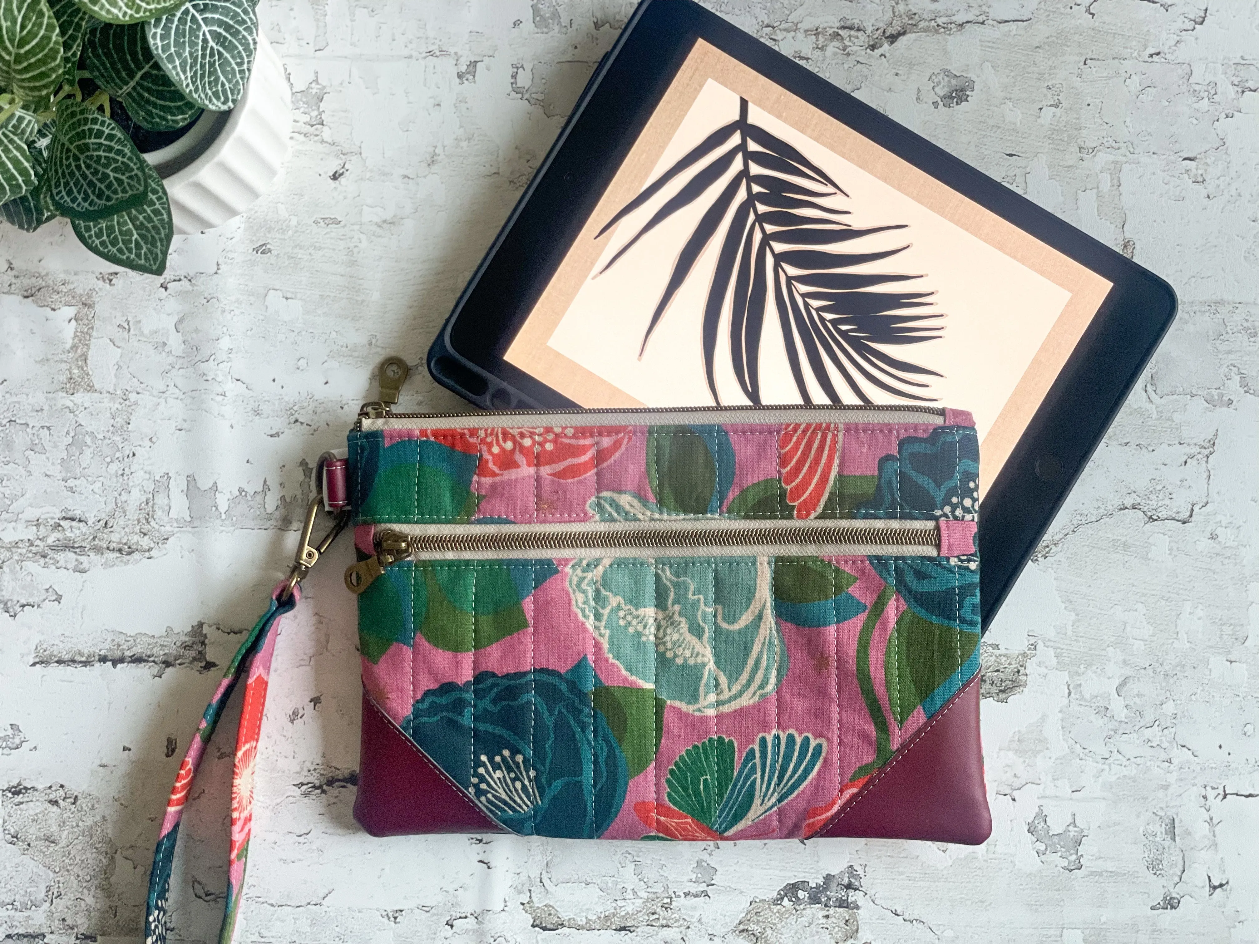 Double Zip Pouch in Berry & Blue Floral