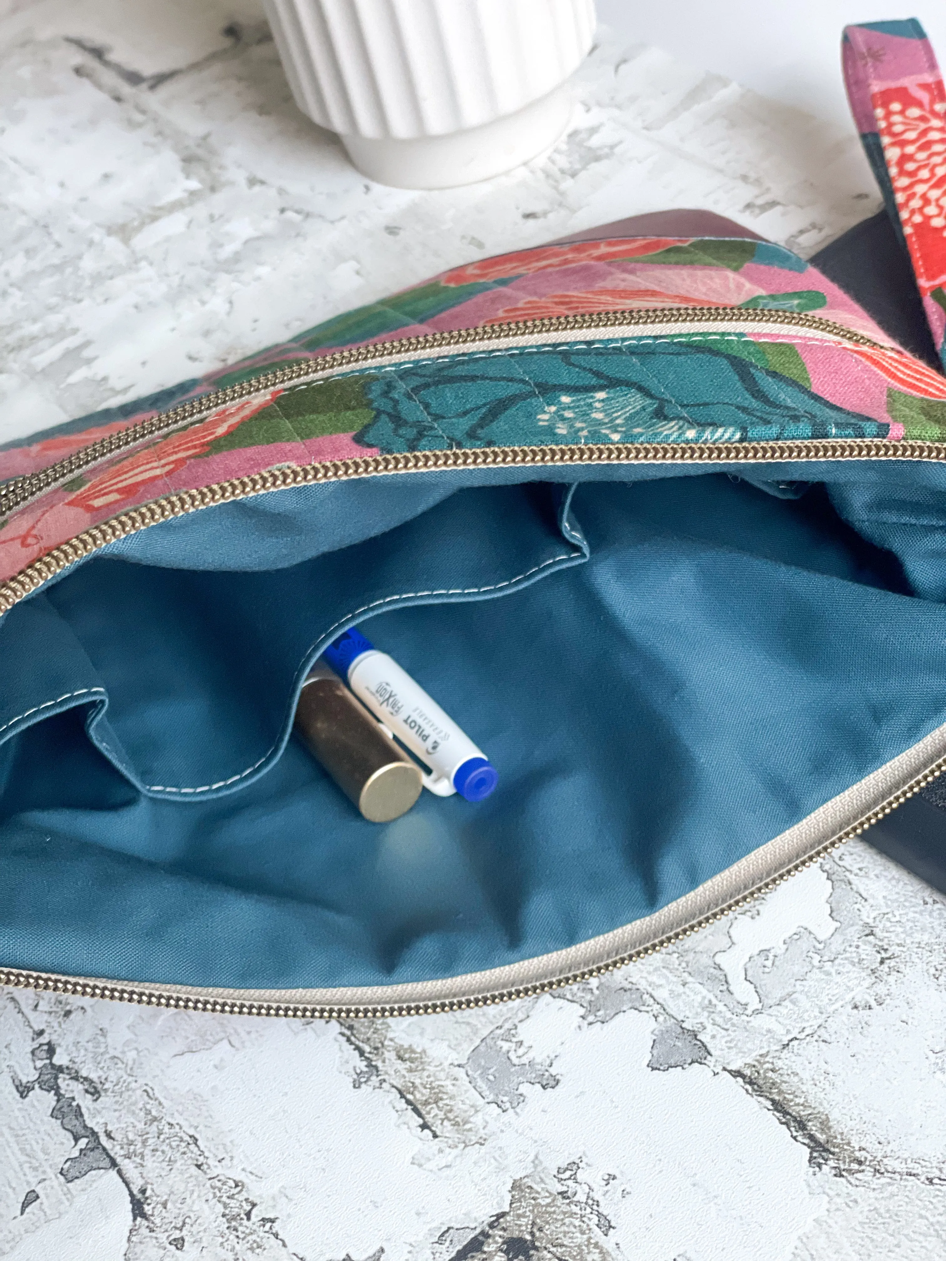 Double Zip Pouch in Berry & Blue Floral