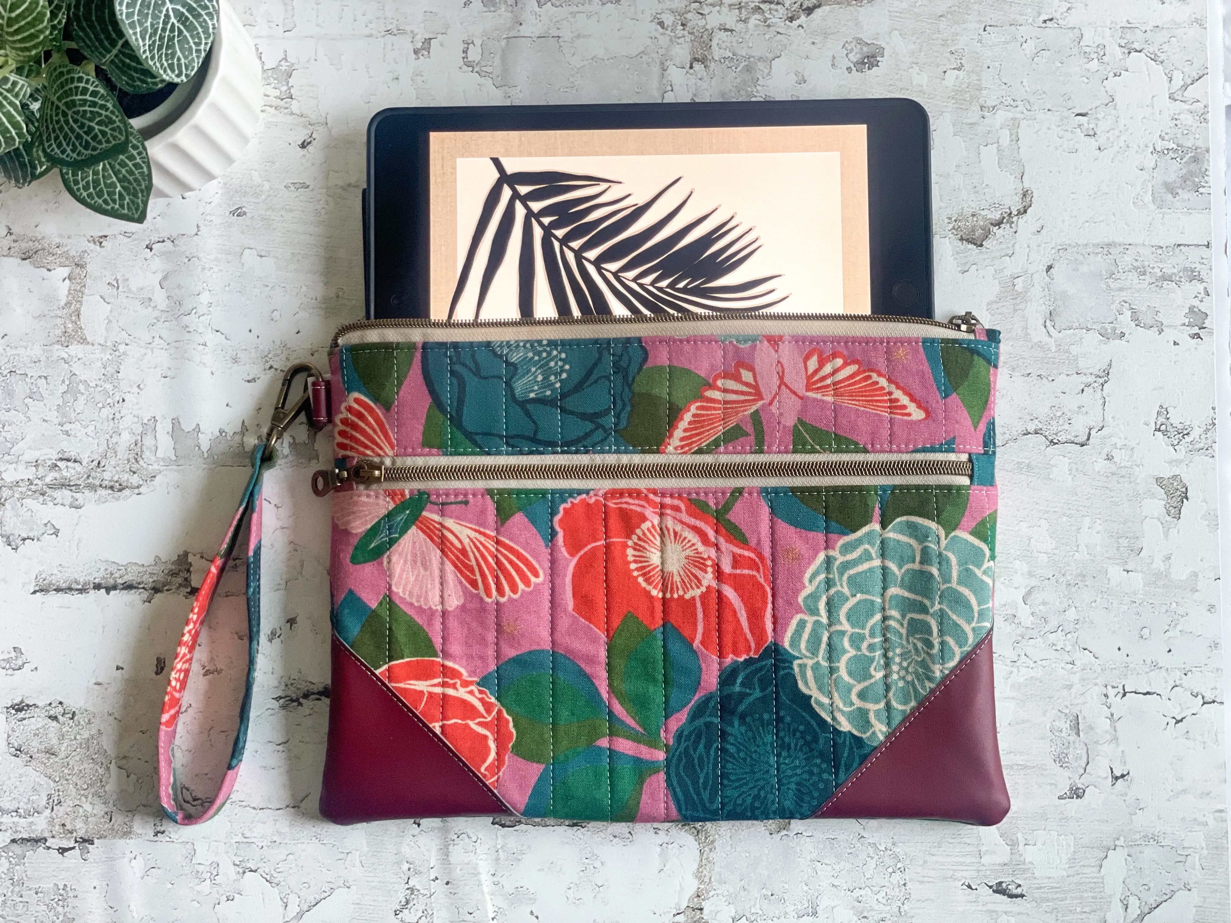 Double Zip Pouch in Berry & Blue Floral