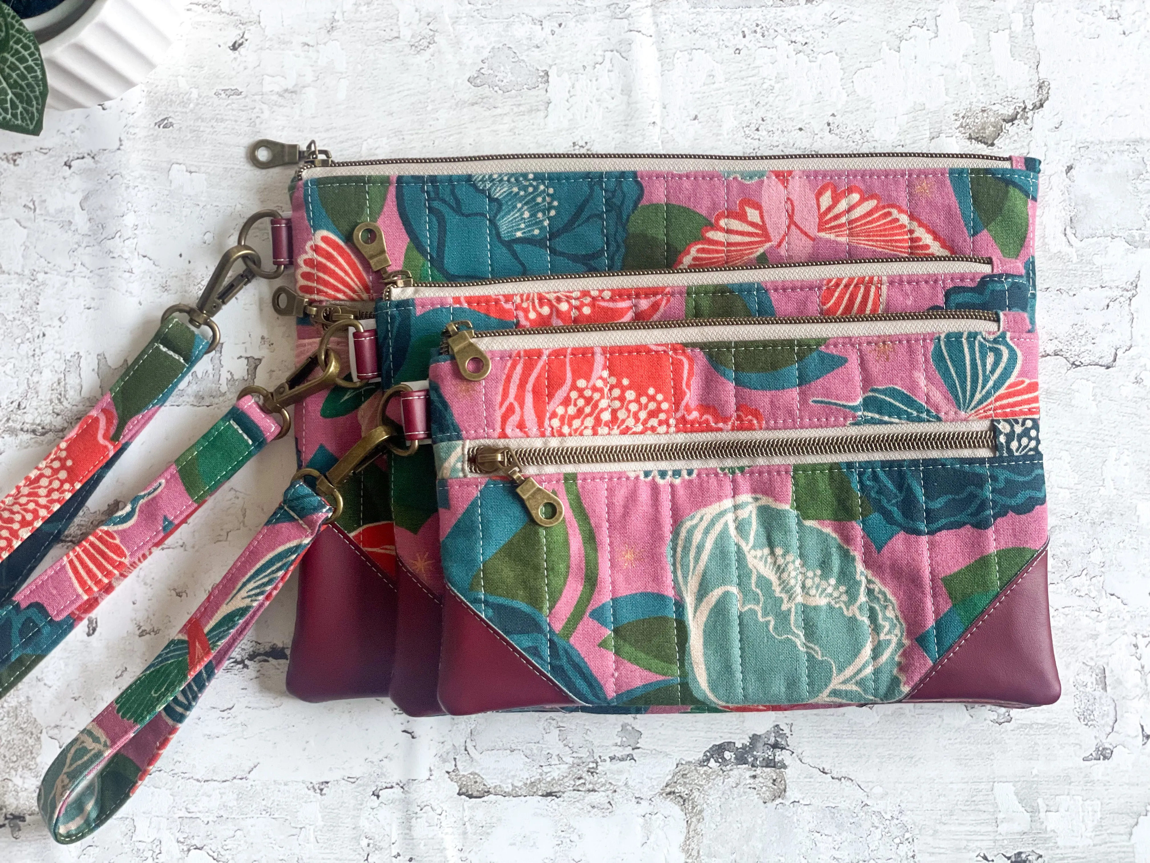 Double Zip Pouch in Berry & Blue Floral
