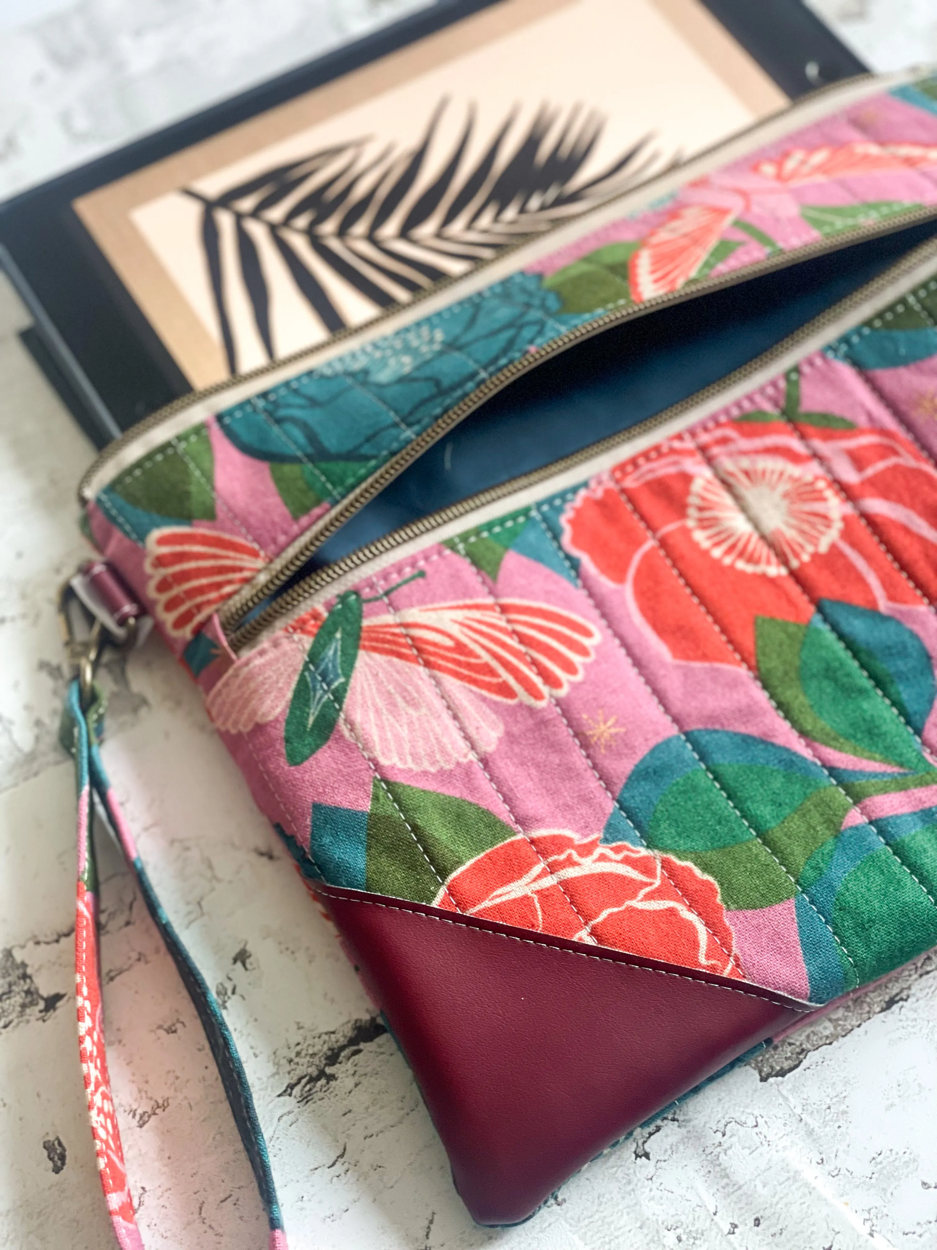 Double Zip Pouch in Berry & Blue Floral