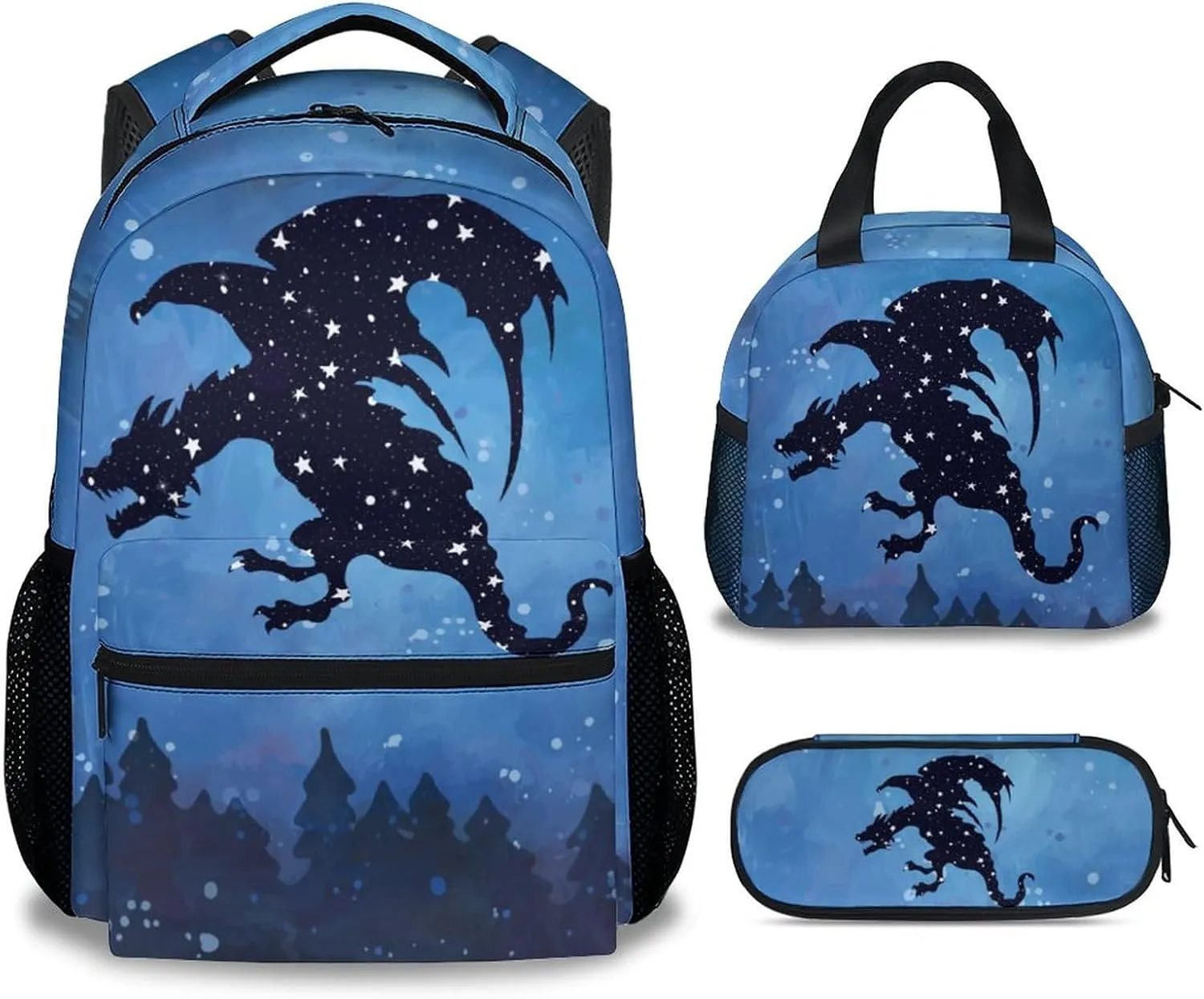 Dragon Backpack with Lunch Box, Set of 3 School Backpacks Matching Combo, Cute Bookbag And Pencil Case Bundle
