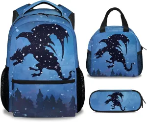 Dragon Backpack with Lunch Box, Set of 3 School Backpacks Matching Combo, Cute Bookbag And Pencil Case Bundle