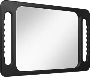 Drop-Proof Hand Mirror with Double Handle, Large Rectangular Hand held Mirror -(16"x10") Largehand Mirrors with Handle for Salons and Beauty Salons, Light Salon Hair Mirror(Black)