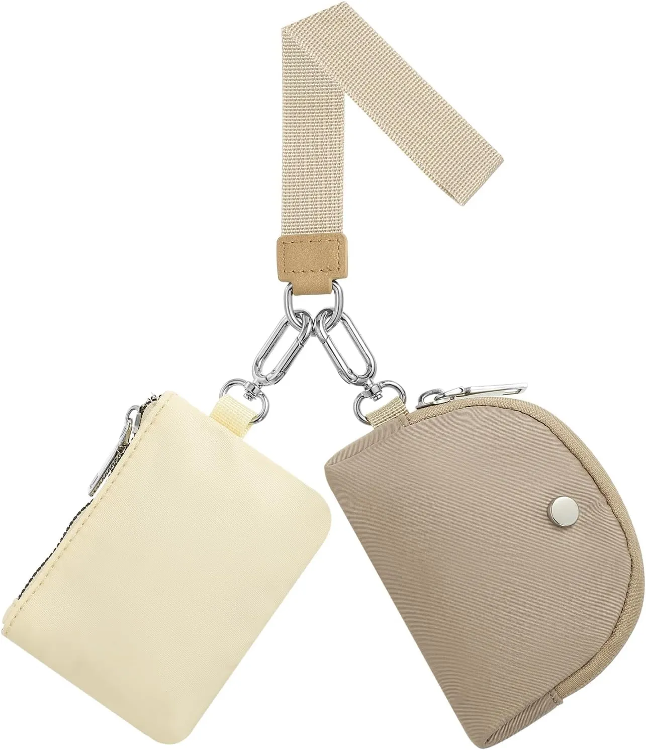 Dual Pouch Wristlet Wallets For Women, Coin Purse Zip Around Wristlet Pouch, Portable Zipper Wristlet Nylon for Daily Travel Walking, Khaki