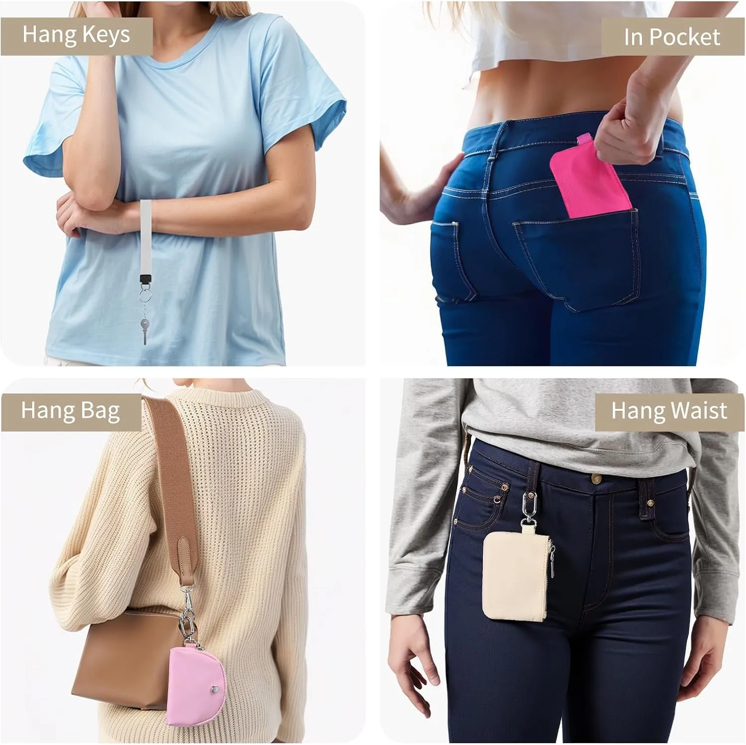 Dual Pouch Wristlet Wallets For Women, Coin Purse Zip Around Wristlet Pouch, Portable Zipper Wristlet Nylon for Daily Travel Walking, Khaki