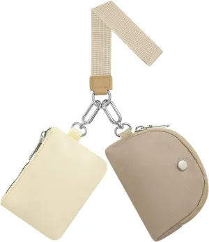 Dual Pouch Wristlet Wallets For Women, Coin Purse Zip Around Wristlet Pouch, Portable Zipper Wristlet Nylon for Daily Travel Walking, Khaki