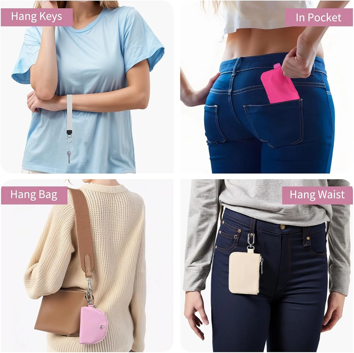 Dual Pouch Wristlet Wallets For Women, Coin Purse Zip Around Wristlet Pouch, Portable Zipper Wristlet Nylon for Daily Travel Walking, Purple