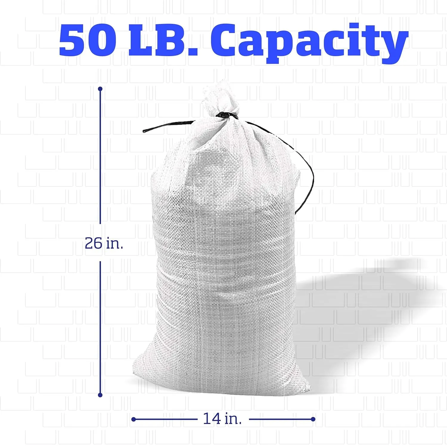 DURASACK Heavy Duty Sand Bags with Tie Strings Empty Woven Polypropylene Sand-Bags for Flood Control with 1600 Hours of UV Protection, 50 lbs Capacity, 14x26 inches, White, Pack of 10
