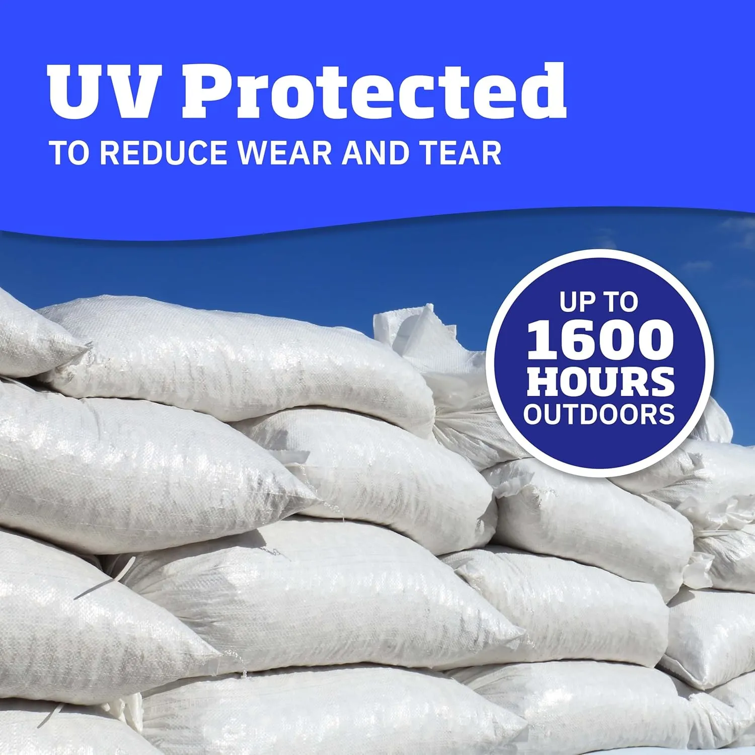 DURASACK Heavy Duty Sand Bags with Tie Strings Empty Woven Polypropylene Sand-Bags for Flood Control with 1600 Hours of UV Protection, 50 lbs Capacity, 14x26 inches, White, Pack of 10