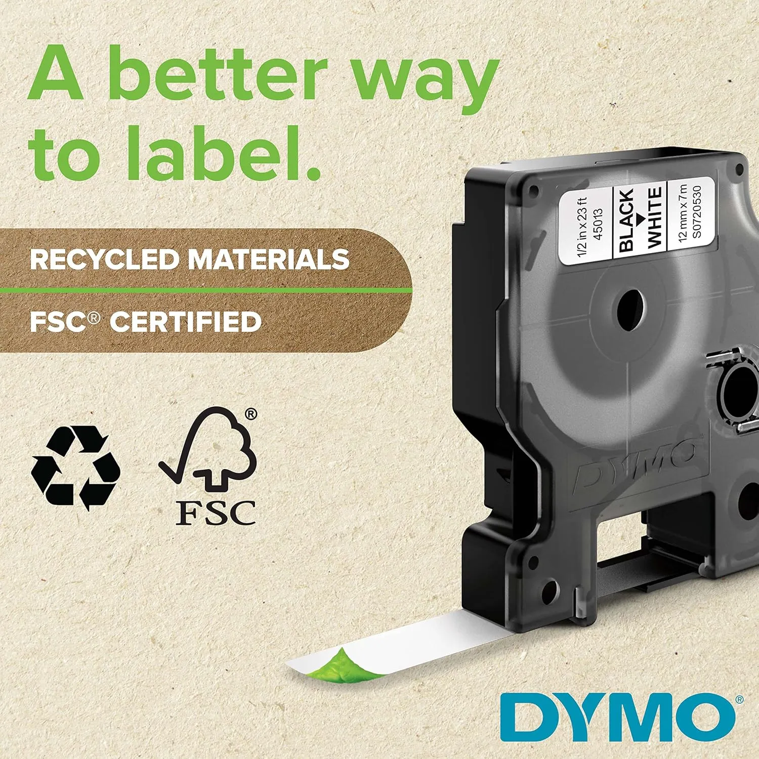 DYMO D1 Durable Labeling Tape for LabelManager Label Makers, Black Print on White Tape, 1/2" W x 18' L, 1 Cartridge