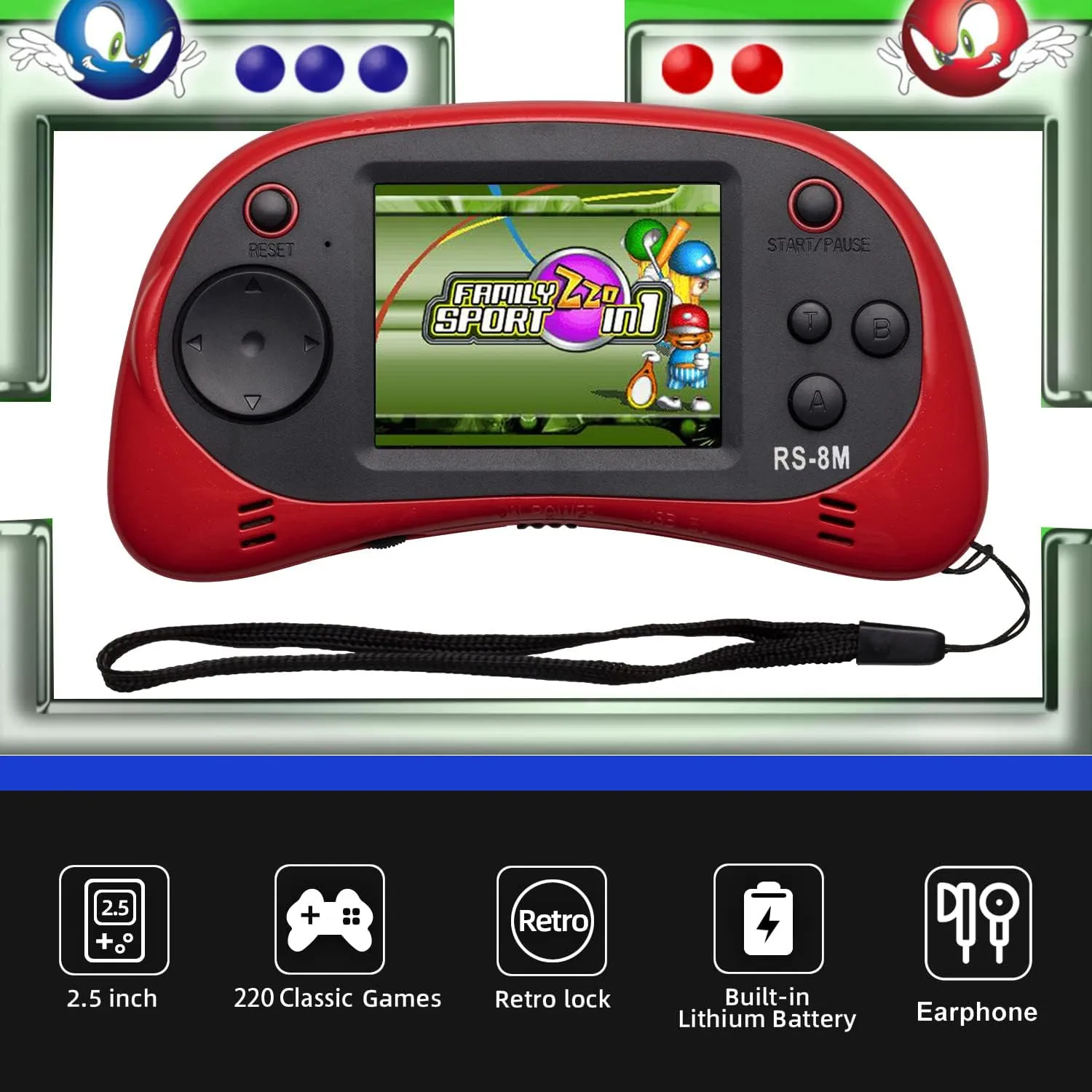 EASEGMER 16 Bit Kids Handheld Games Built-in 220 HD Video Games, 2.5 Inch Portable Game Player with Headphones - Best Travel Electronic Toys for Kids Age 3-10 Years Old Children (Red)