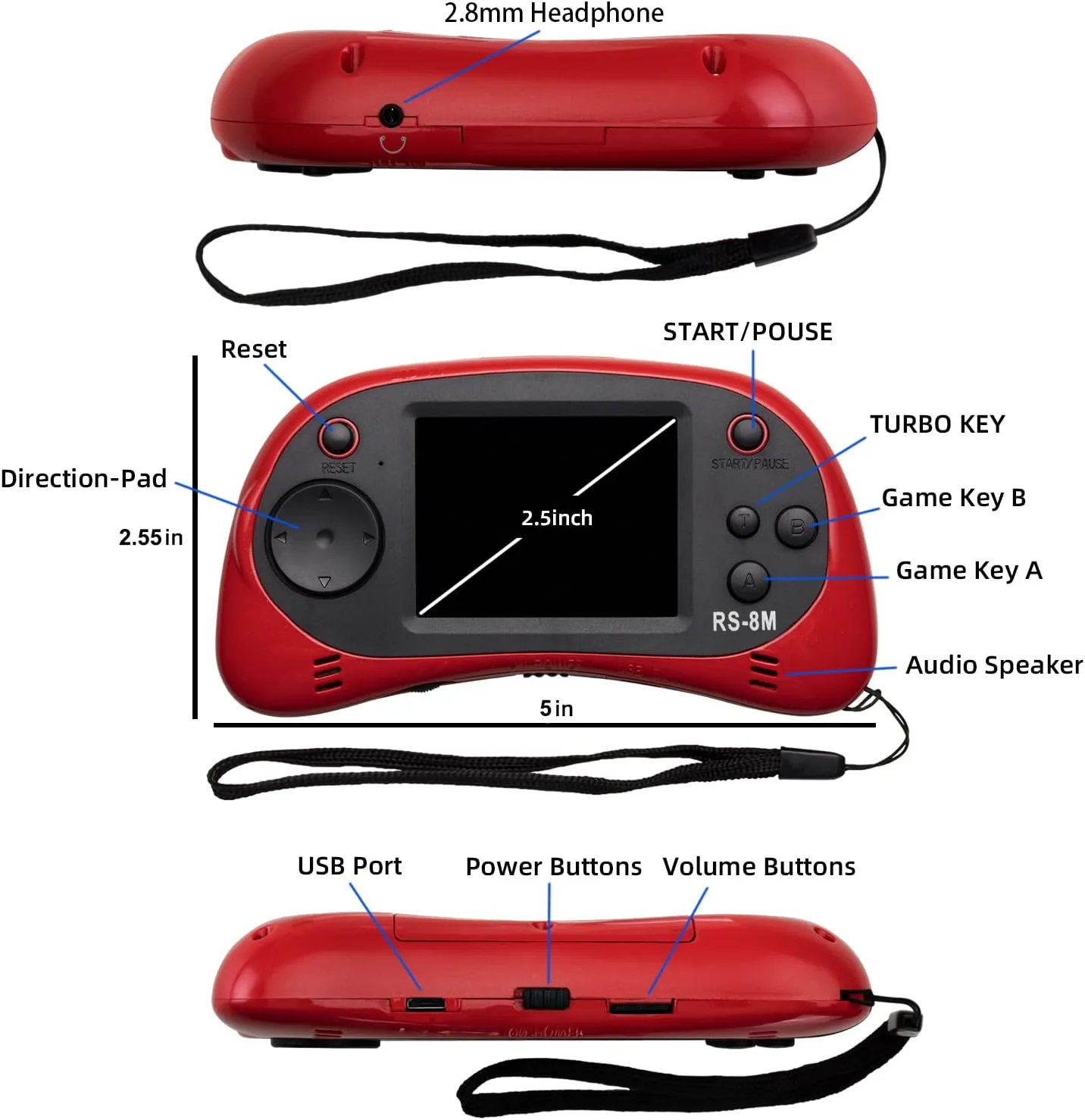 EASEGMER 16 Bit Kids Handheld Games Built-in 220 HD Video Games, 2.5 Inch Portable Game Player with Headphones - Best Travel Electronic Toys for Kids Age 3-10 Years Old Children (Red)